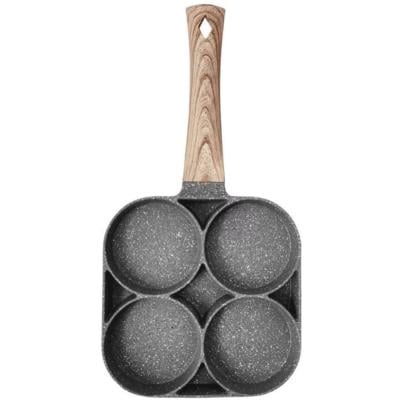 Generic 4 Hole Omelet Pan for Burger Eggs Ham Pancake Maker Wooden Handle Frying Pot Non Stick Cooking Breakfast