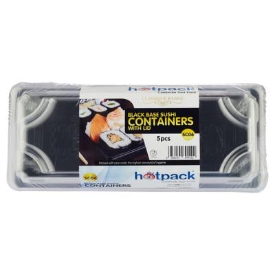 Hotpack HSMSC06B Sushi Container Base with Lid 220 x 60mm 5Pcs Black