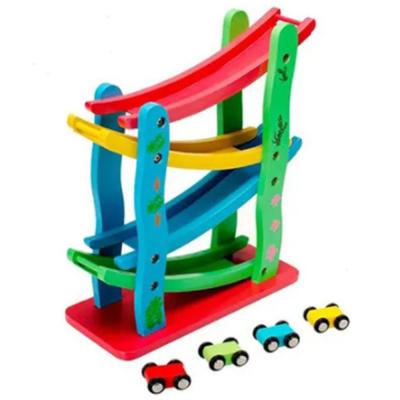 Wooden Sliding Motor Racing Track Toy Car Game Ramp Racers with Cars 4 Layers  Multicolour