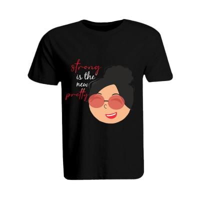 BYFT 110101011277 Printed Cotton T-shirt Strong is the new Pretty Personalized Round Neck T-shirt For Women Black 2XL