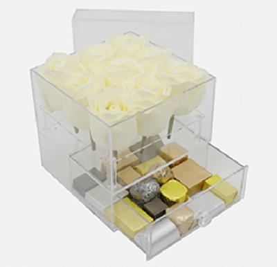 Black Tulip Flowers White Rose With Patchi Chocolate In Acrylic Box