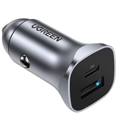 UGREEN Car Charger with Dual USB Ports Single Extension Socket PD 20W