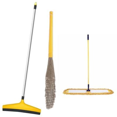 Combo Offer Classy Touch CT-0531 Floor Wiper 40Cm Yellow, Classy Touch CT-0567 Non Dust Smart Broom Yellow, Classy Touch CT-0543 Microfiber Dust Controller Floor Cleaning Dry Flat Mop 100Cm Yellow