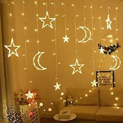 Ramadan Decoration Lights, Star and Moon and Serial Lights 3.5M Ramadan Lights with 8 Sequence Modes Comes with 220V Celebration Lights (Moon and Stars)
