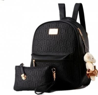 Korean Style 2 Pieces Backpack Set for Women and Girls - Black