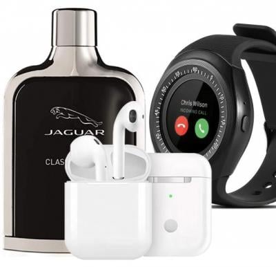 Mens Utility Pack of Bluetooth Smartwatch, Headset and Jaguar Black Perfume 100 ML