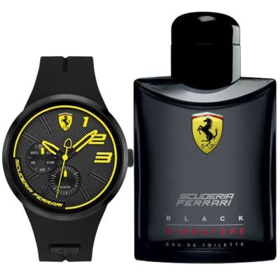 2 In 1 Ferrari 830471 Analog Watch For Men, Black And Ferrari Scuderia Black Signature EDT For Men 125ml