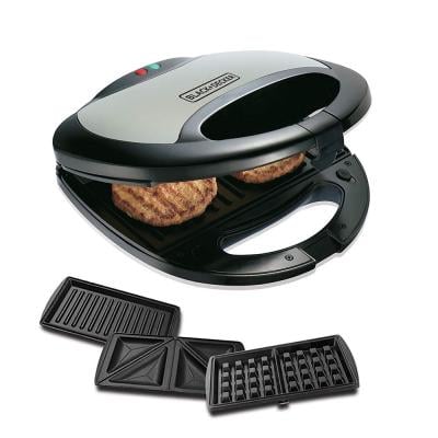 Black & Decker TS2090 3 in 1 Multiplate Sandwich Grill and Waffle Maker 750W Grey