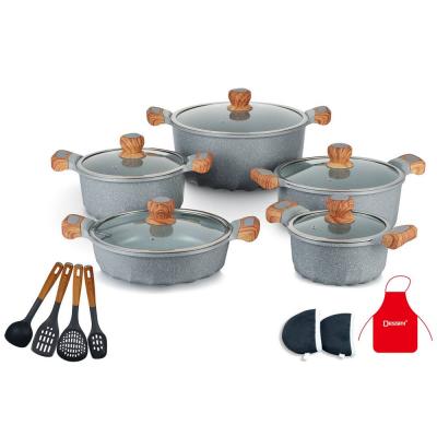 Dessini GCS21 Granite Cookware Set with Glass Lid with Kitchen Tools 17Pcs Grey