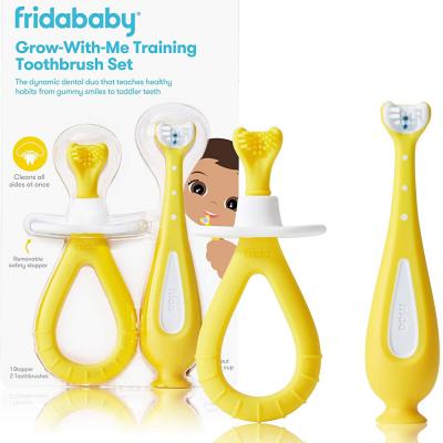 Fridababy Grow with Me Training Toothbrush Set Infant to Toddler Toothbrush Oral Care for Sensitive Gums Combo Pack by Frida Baby Yellow