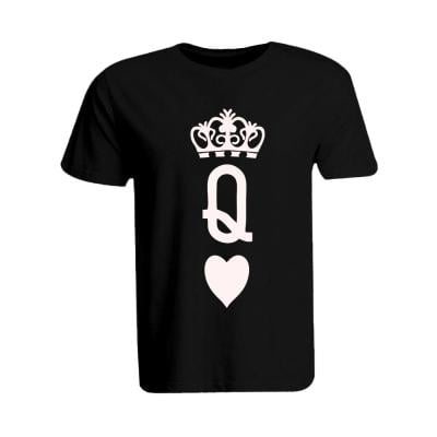 BYFT 110101011275 Holiday Themed Printed Cotton Crown Queen Heart Personalized Round Neck T-Shirt For Women Black 2XL
