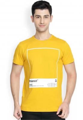 Denvlot Printed Men Round Neck Yellow T-Shirt