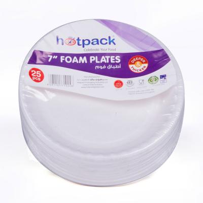 Hotpack Round Foam Plate 7 inch, 25 Piece - RFP7PKT