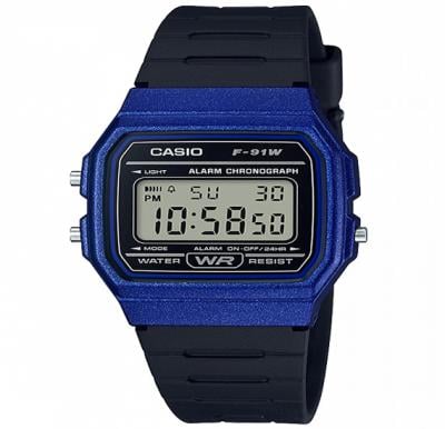 Casio F-91WM-2ADF Casual Action Clock Unisex Digital Watch Black with Blue