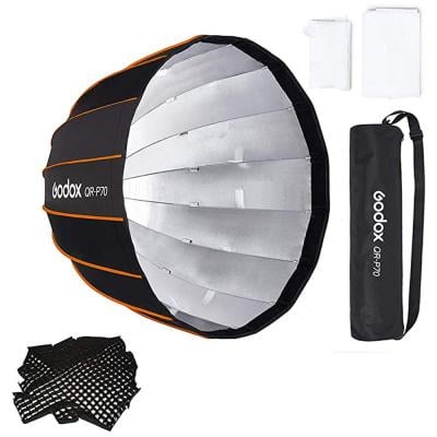 Godox QR-P70 Parabolic Softbox Bowens Mount with Front and Inner Diffuser 70 cm 27.6 Inch Black