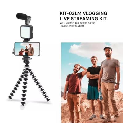 KIT-03LM Vlogging Live Streaming Kit With Microphone Tripod Phone Holder And Fill Light