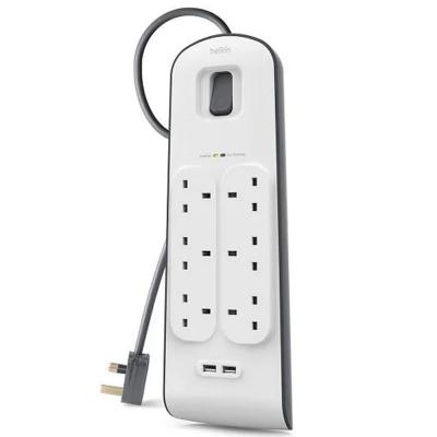 Belkin BL-SRG-6OT-2USBUK 6 Way Surge Protection Strip with Shared USB Charging 2 x 2.4A 2M White
