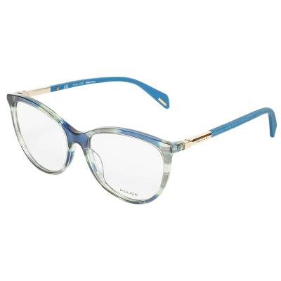 Police VPLA07 Cat-eye Crystal Green Blue Eyeglasses for Women, Size 55