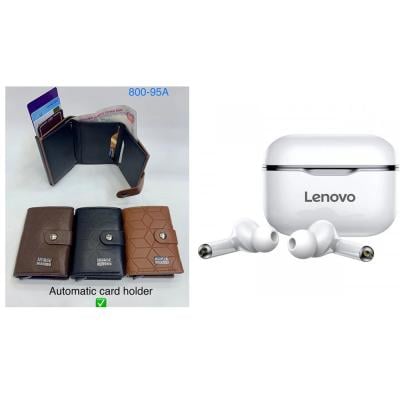 2 in 1 combo of Mens Fasion Automatic Card Holder Wallet with Lenovo LP1 Live Pod Wireless Bluetooth Earphone