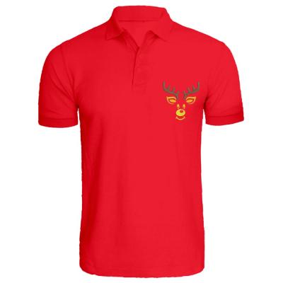 BYFT 110101009662 Holiday Themed Embroidered Cotton T Shirt Reindeer Personalized Polo Neck T Shirt Red Medium