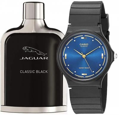 2 in 1 pack of Casio Analog Rubber Strap watch and Jaguar Classic Black perfume 100ml