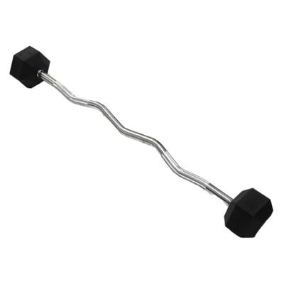TA Sports Rubber Hex Barbell with Curl Bar 25Kg Black