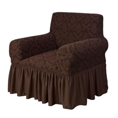 Fabienne CC55CHOCBRN Jacquard Fabric Stretchable One Seater Sofa Cover Chocolate Brown