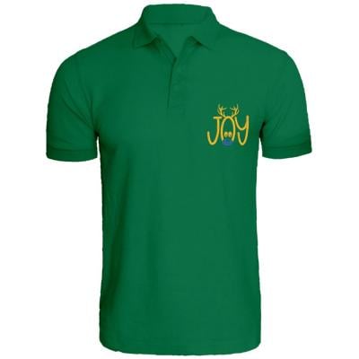BYFT 110101009654 Holiday Themed Embroidered Cotton T Shirt Reindeer Joy Personalized Polo Neck T Shirt Green Medium