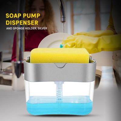 Soap Pump Dispenser And Sponge Holder, Silver