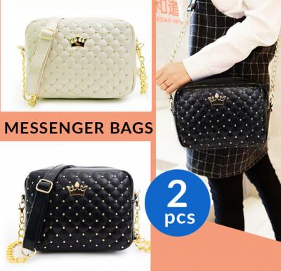 2 In 1 Bundle Women Crown Messenger Bag Set,White & Black