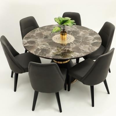 Stalle Marble Dining Table and Chair 7 Set, 9052352