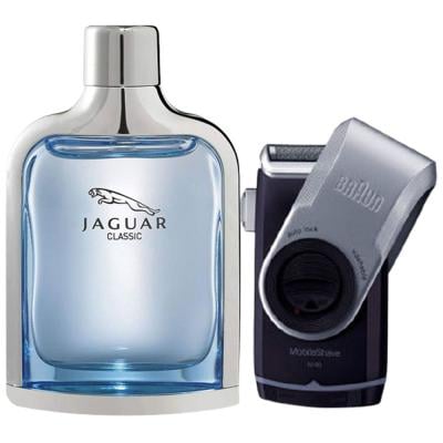 2 In 1 Jaguar Classic Blue Edt 100ml For Men And Braun Mobile Shaver, M90