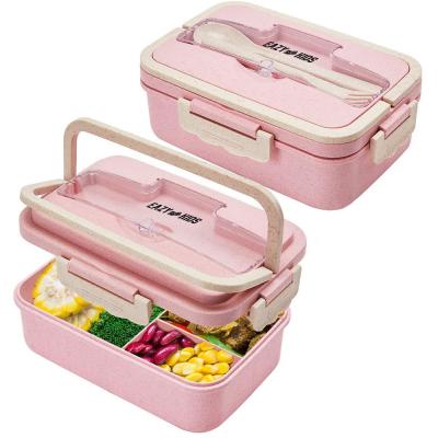 Eazy Kids EZ_WFLBH_PI Wheat Straw Leakproof Eco Friendly Bento Lunch Box 1500ml, Pink