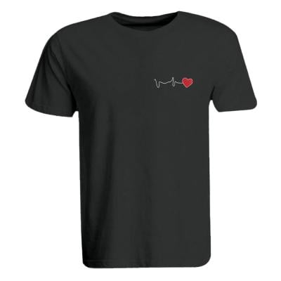 BYFT 110101009106 Embroidered Cotton T-Shirt Heartbeat  Personalized Round Neck T-Shirt For Men Small