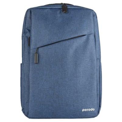 Porodo PD-LPSLV156-BLU Lifestyle Nylon Fabric Computer Backpack with USB Charging Outlet 15.6in Blue