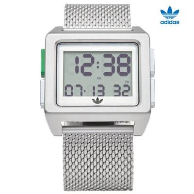 Adidas Z01-3244-00 Mens Stainless Steel Digital Watch With 5 Link Bracelet Silver with White