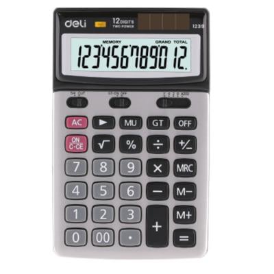 Deli Dual Power Calculator12 Digits Silver Grey, E1239