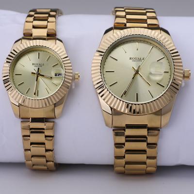 Royale Executive Analog Stainless Steel Gold Dial Couple Watch, RE123M/RE123L