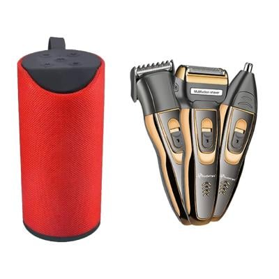 3 in 1 Combo Offer Progemei 3 in 1 Hair Clipper and Trimmer assorted I12 TWS Bluetooth Earphone and TG113 Splash proof Wireless Bluetooth Speaker