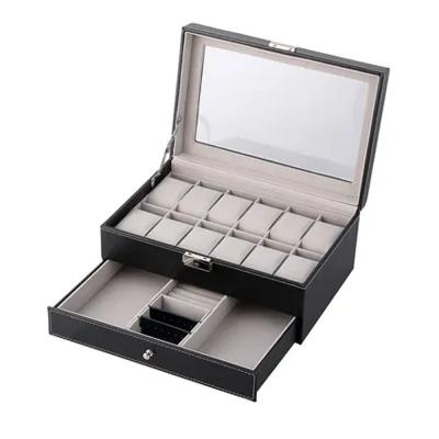12 Slots Watch Case Organizer With Jewelry Drawer N42651896A Black