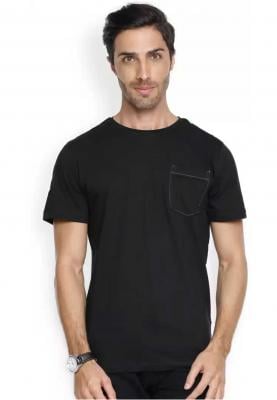 Denvlot Solid Men Round Neck Black T-Shirt