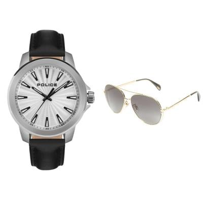 Combo Offer Police PEWJA2207801 Mensor Mens Wrist watch Black With Police SPL835 Aviator Sunglasses For Women Gold, Size 57