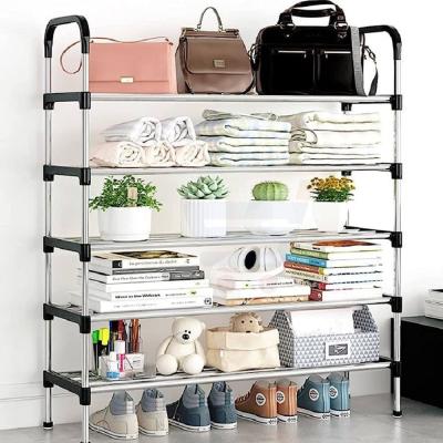 Generic, 5-tier steel shoe rack- Shoes organizer-easy to assemble- Space saving entryway steel shoe rack- Silver and black, Other