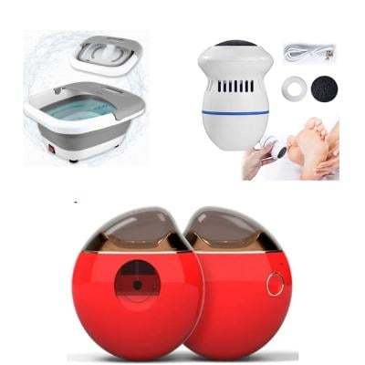 3 in 1 Foot Bath, Spa - Bubble Bath for Foot Massage - Heat 45 - Balneotherapy 3 Modes - Massage, Vibration, Bubbles - Foldable - White and Grey and Electric Foot Grinder, Electric Foot Files Grinder Hard Cracked Skin Trimmer with Electric Nail Clippers, Automatic Nail Trimmer