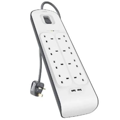 Belkin BL-SRG-8OT-2USBUK 8 Way Surge Protection Strip with Shared USB Charging 2 x 2.4A 2M White