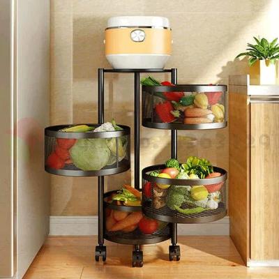 Four Layer Kitchen Storage Shelf Rotatable Steel Rack 4 Movable Wheels Multicolor
