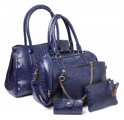 مجموعة حقائب يد نسائية من جينيرك مناسبة لكافة الاستخدامات - 5 قطع باللون الأزرق