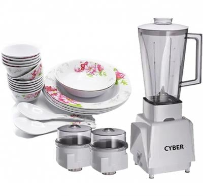 Cyber 3 In 1 Electric Blender With Grinder White and OSP Melamine Wares Dinner Sets Of 22 Pcs
