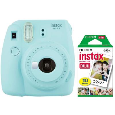 Fujifilm Instax Mini 9 Instant Camera, with 60mm f/12.7 Lens, with 10 Film Sheets Holiday Bundle, Ice Blue