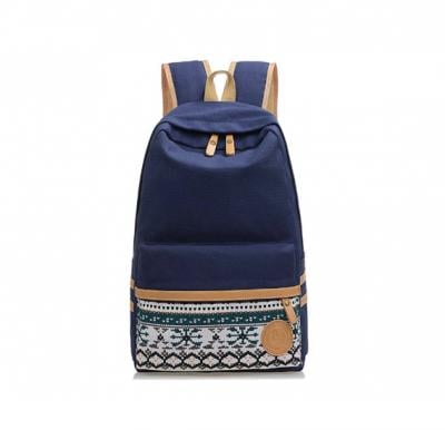 Generic Korean Canvas Printing BackpackSchool Bags for Teenage Girls-Dark Blue